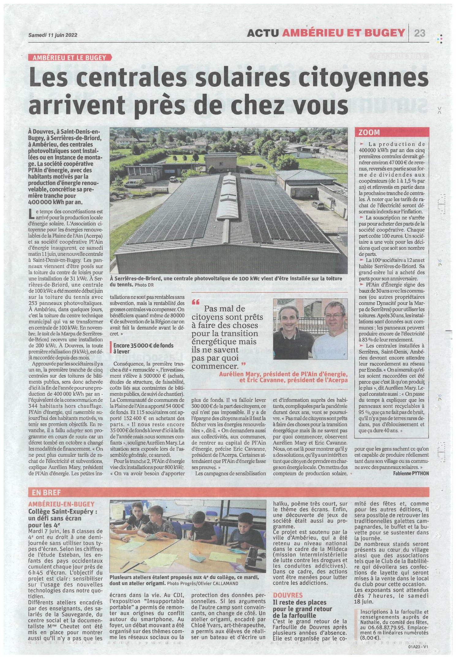 Article Tennis Serrières de Briord