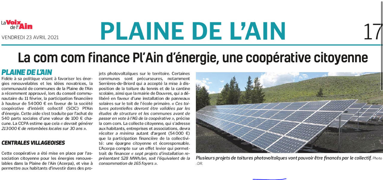 Pl'ain d'energie dans la Voix de l'Ain